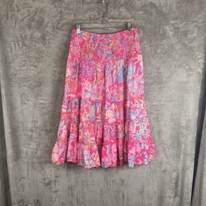 Lilly Pulitzer Deavan Midi Skirt Shell Me Something Good Size Med Resort Tiered